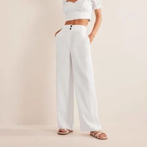 Boden Wide Leg Linen Trousers (great British style), white, size US 6R